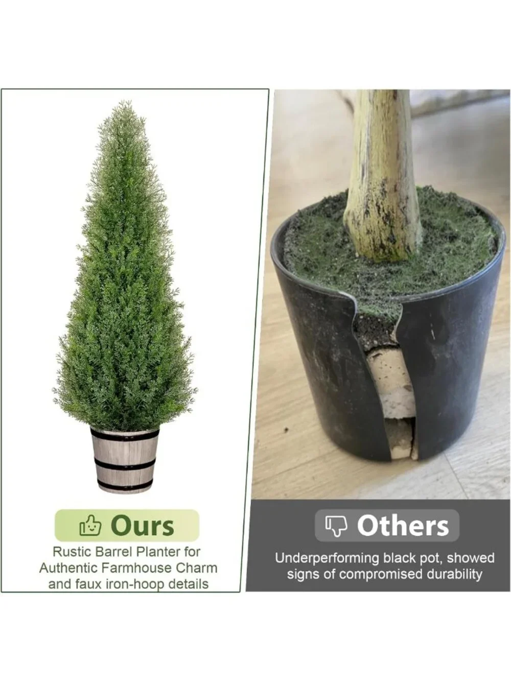 Set of 2 3FT Realistic Artificial Cedar Topiary Trees with Rustic Planter for